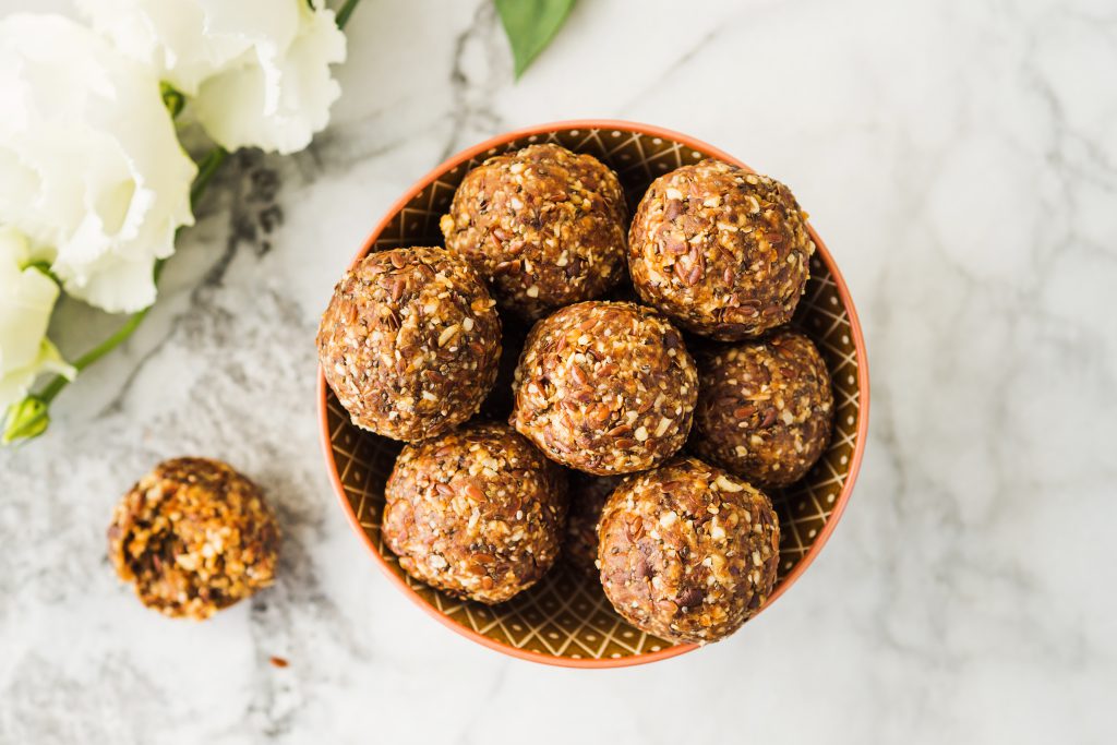 Bowl full of protein balls. 